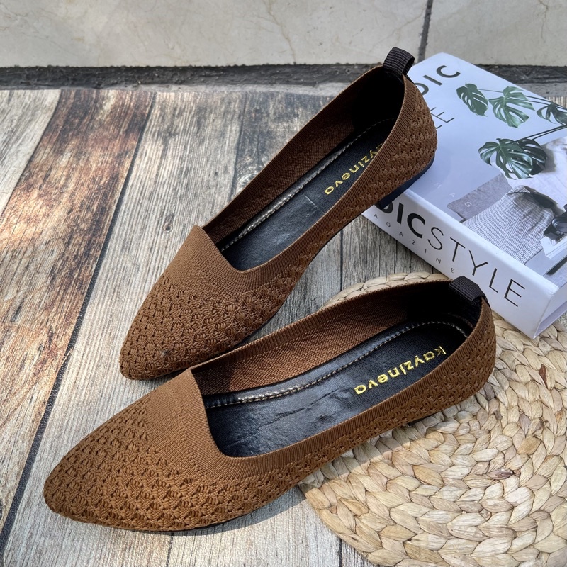 KAYZINEVA | CC03 Sepatu Wanita Rajut Flat Premium