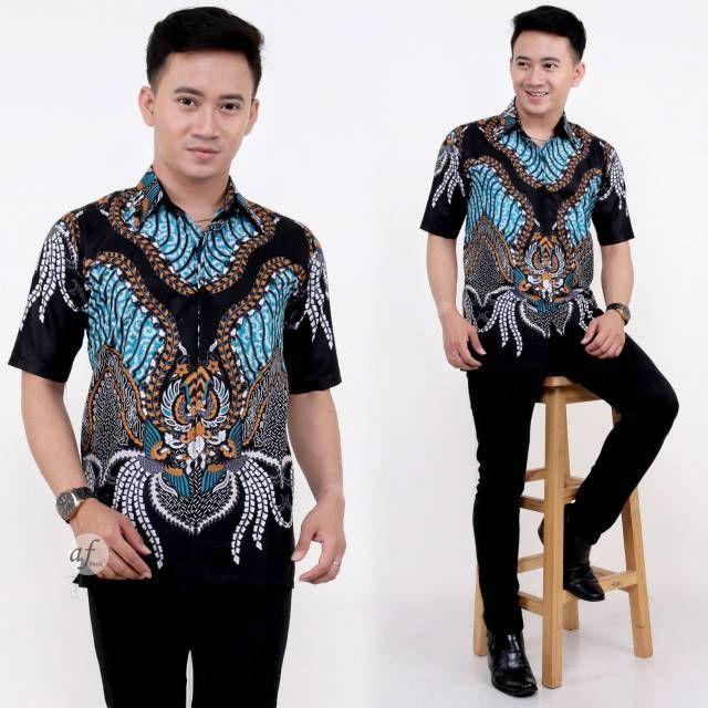 Madu Batik Hrb026 Kenongo Kemeja Hem Pendek Padi Pekalongan M L Xl Murah Keren Bati Pria Wajik Biru