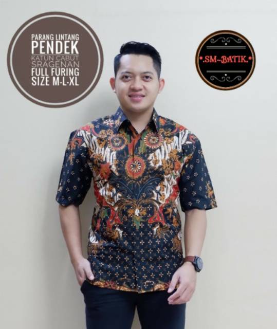 Kemeja Batik Lengan Panjang / Hem Batik Lengan Pendek PARANG LINTANG Bahan Katun Lapis Furing