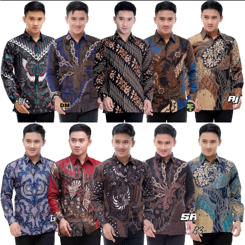 Batik Pria Lengan Panjang BATIK AZMIL HRB026 motif KERATONAN Kode 002 size M L XL XXL Reguler