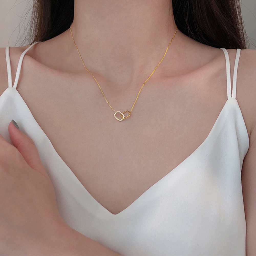 Kalung Rantai Klavikula Dengan Liontin Bentuk Persegi Ganda Untuk Wanita
