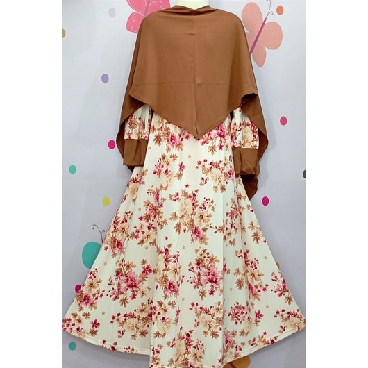 Gamis Muslim Anak, Gamis Anak Motif Bunga, Gamis Jersey, Gamis Anak One Set Size M L XL
