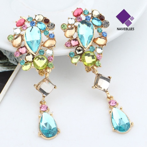 Anting Stud Berlian Imitasi Warna-Warni Untuk Wanita