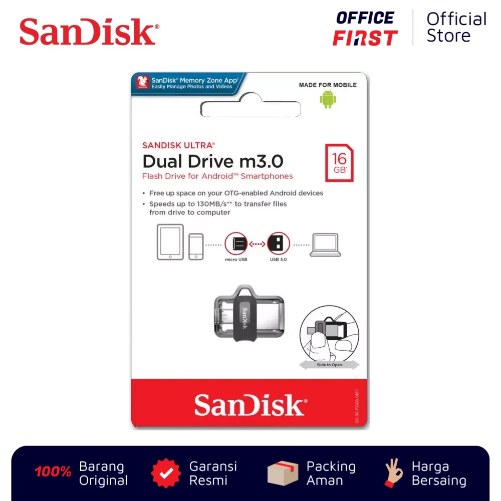 SanDisk Dual Drive m3.0 16 32 GB / OTG Flash Disk USB 3.0 to Micro