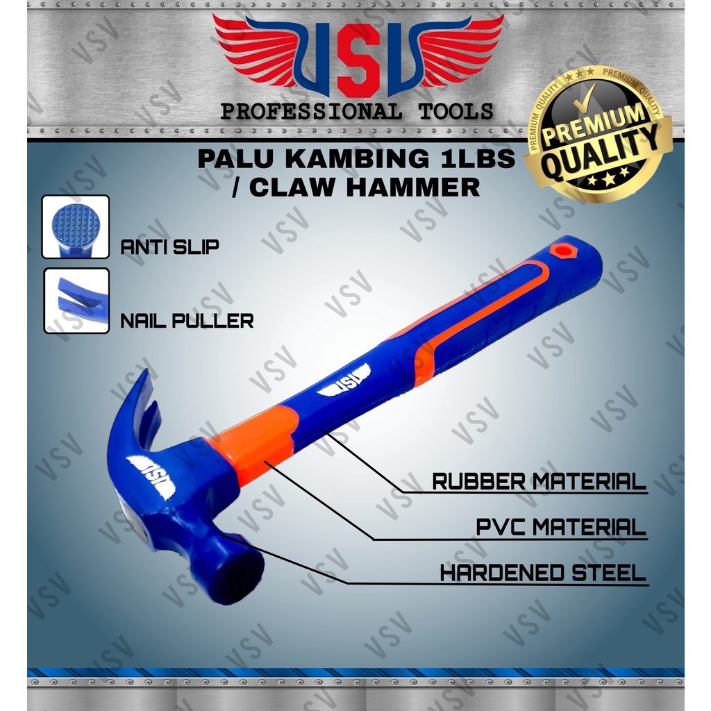 VSV Palu Kambing 1LB Bukaan paku Claw hammer PVC+Rubber handle