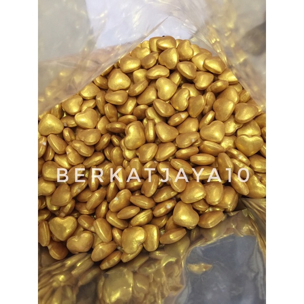 Sprinkle Mutiara Gold Emas bentuk Love Hati Edible 20gr Dekorasi Kue