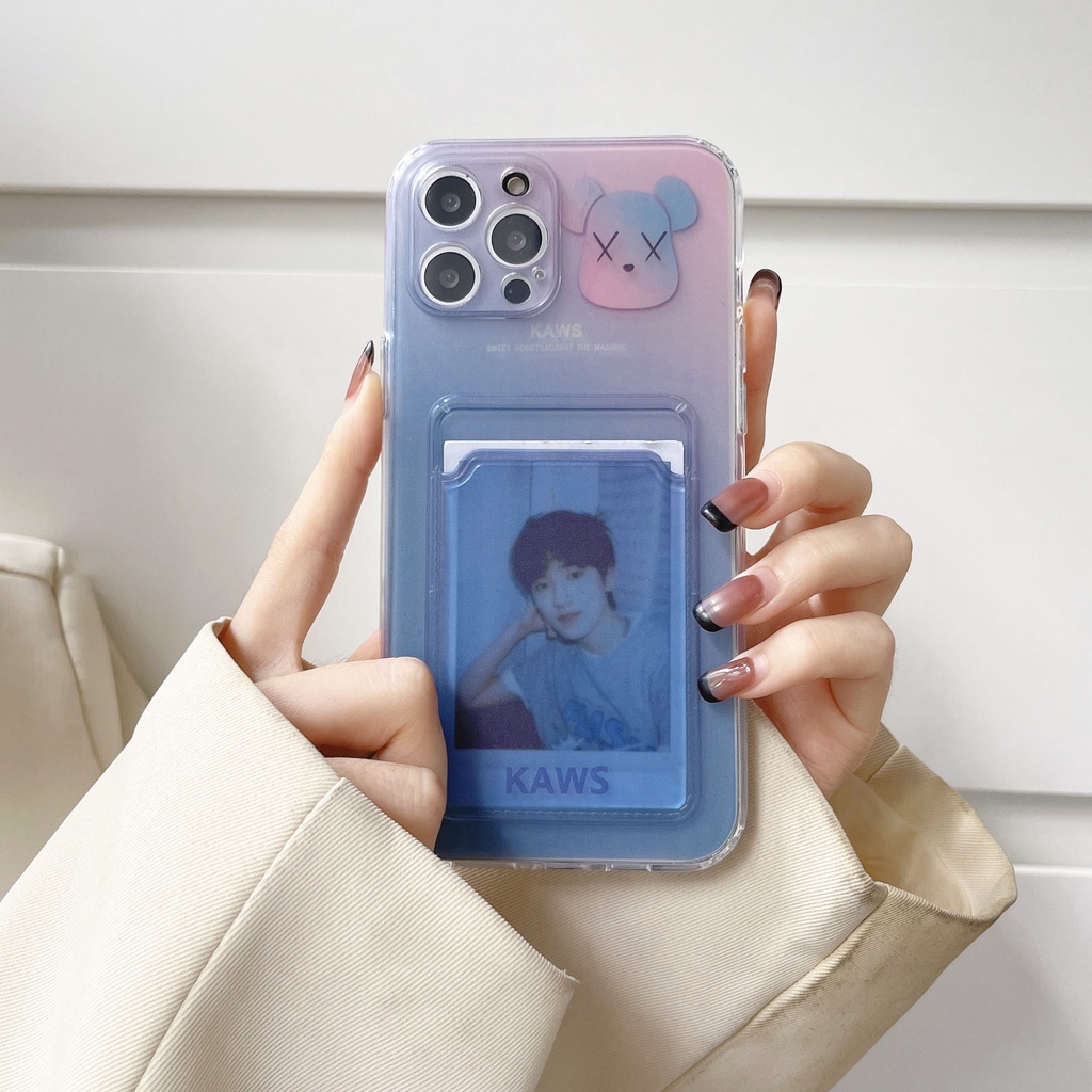 Soft Casing Gradient Color Violent Bear Card Cover Suitable for Iphone 13 12 11 Pro X Xs Max 7 8 Plus