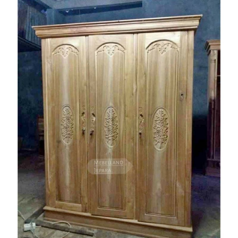 LEMARI PAKAIAN UKIR MAWAR - LEMARI UKIR KAYU JATI JEPARA
