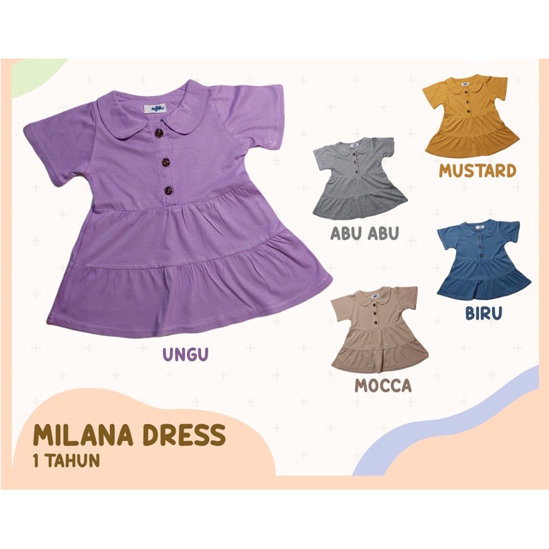 Milana Dress Korea Anak Perempuan 1 - 2 Tahun Bahan Katun Premium Dres Casual Anak