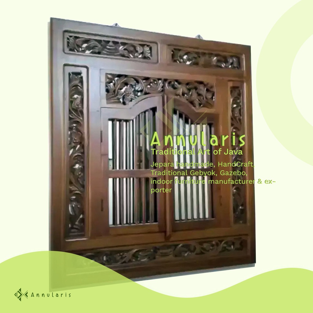 Jendela Krepyak Kayu Jati Ukir, Krepyak kayu Antik, Jendela krepyak Minimalis Klasik Ukuran 90x80 cm