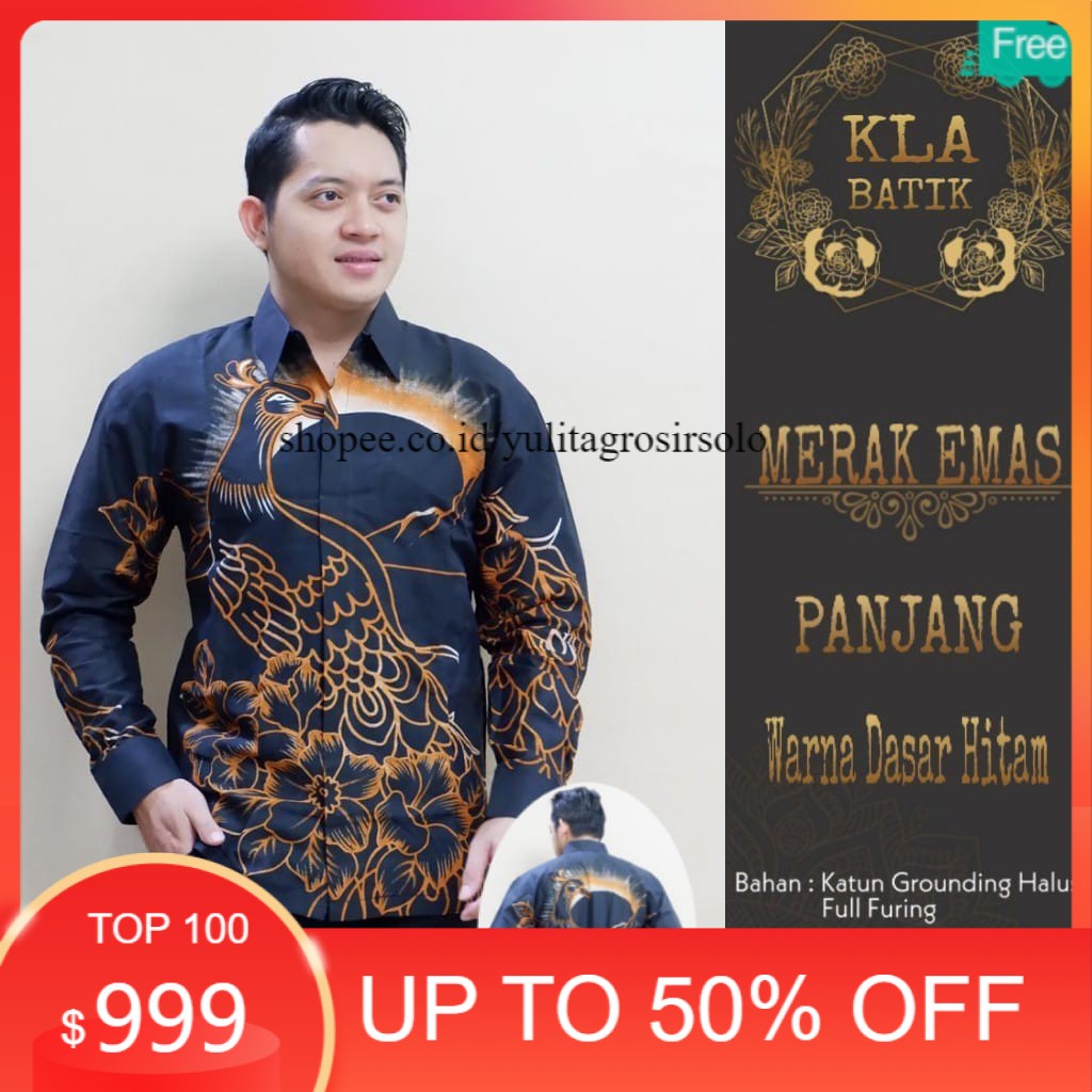KEMEJA BATIK PRIA BIG SIZE Lengan Panjang JUMBO PREMIUM Merak Emas Slim Fit S M L XL XXL XXXL