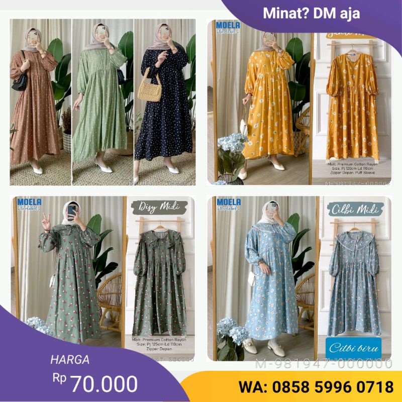 Dress midi wanita muslim motif rayon