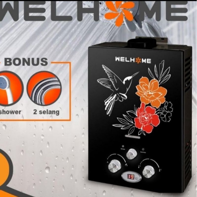 water heater WELHOME GWH 6LHD - pemanas air 6 liter - display suhu digital - free selang dan shower