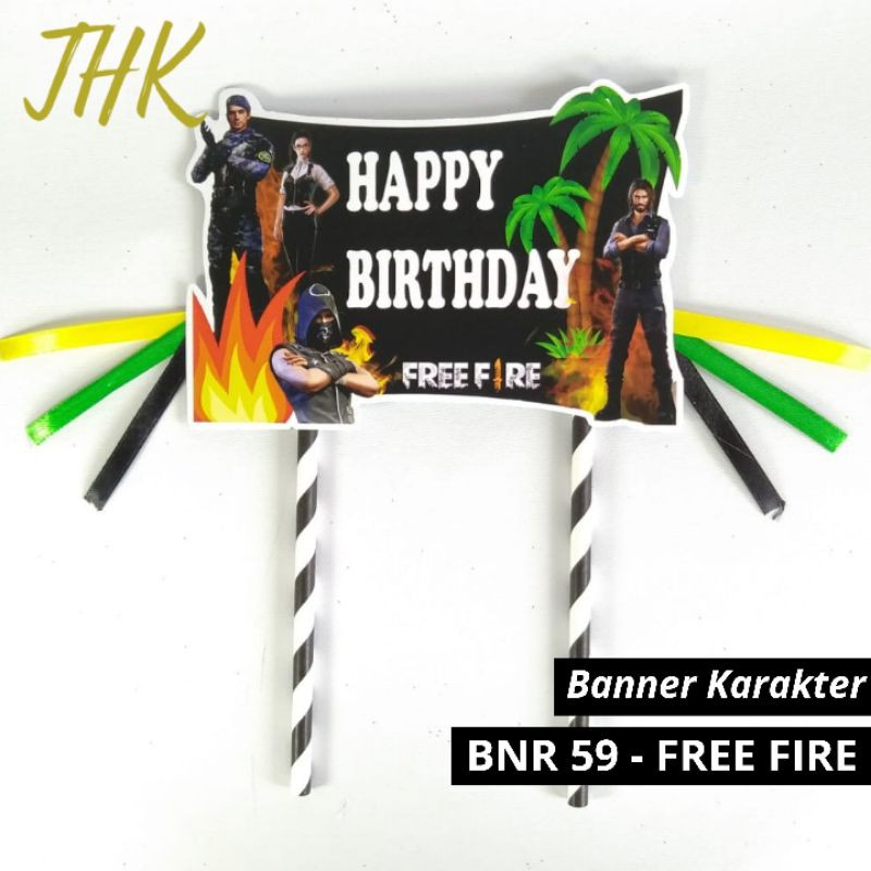 BNR59 - Hiasan Kue Banner Cake Happy Birthday Free Cowok Fire
