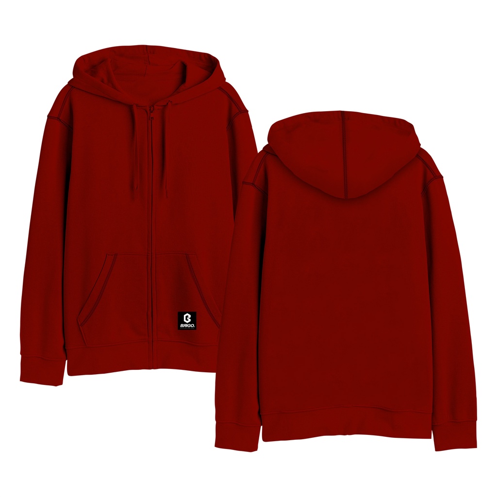 BRIGO Zipper Jumper Hoodie Basic II Sweater Hoodie Resleting BRIGO Polos Sablon DTF Fleece Cotton M-XXL (Pria &amp; Wanita) Free stiker&amp;Gantungan Kunci