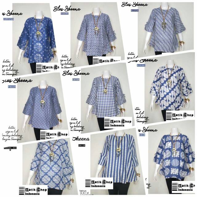 Blus Terompet Sheena Batik  Indigo Lonceng Atasan Kerja 