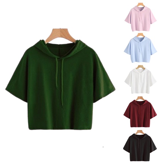 FazaStore Sweater Crop Hoodie Polos Lengan Pendek