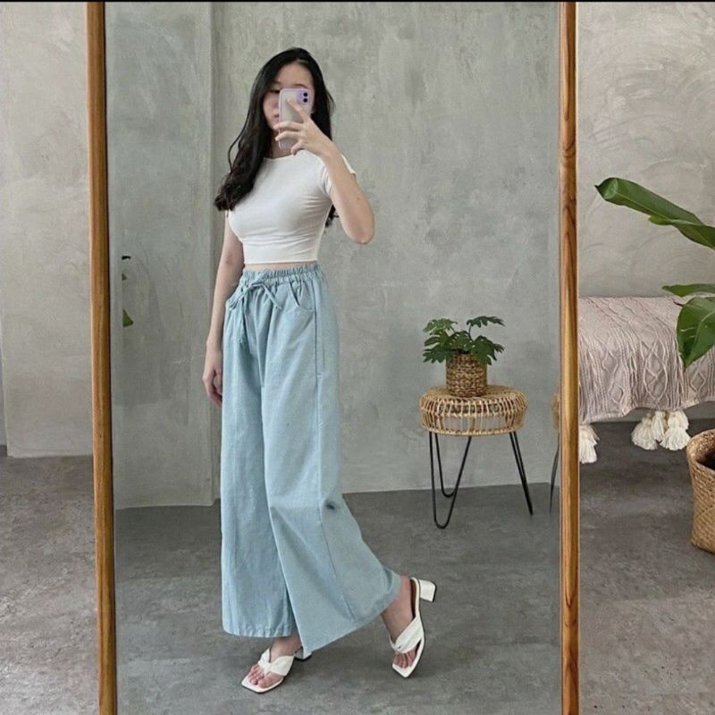 Celana kulot Linen Highwaist Pinggang Full Karet All size kulot Tali kulot Terlaris termurah