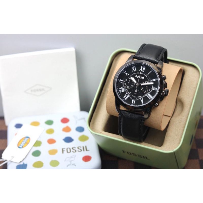 JAM TANGAN PRIA FS KULIT CHRONO AKTIF DIAMETER 4,3CM+ BOX KALENG