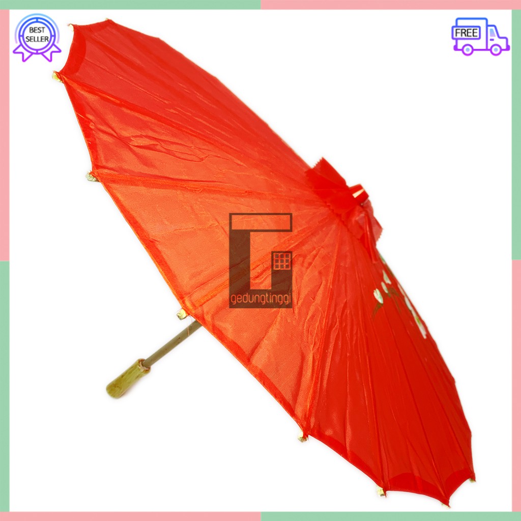 Payung Bambu Menari Nari Dekorasi Imlek Jepang Japan China Cina Korea Motif Lukisan Gambar Karakter Meihwa Meihua Mehwa Sakura Merah Mini Lipat Buka Tutup Murah Anak Dewasa Bamboo Umbrella