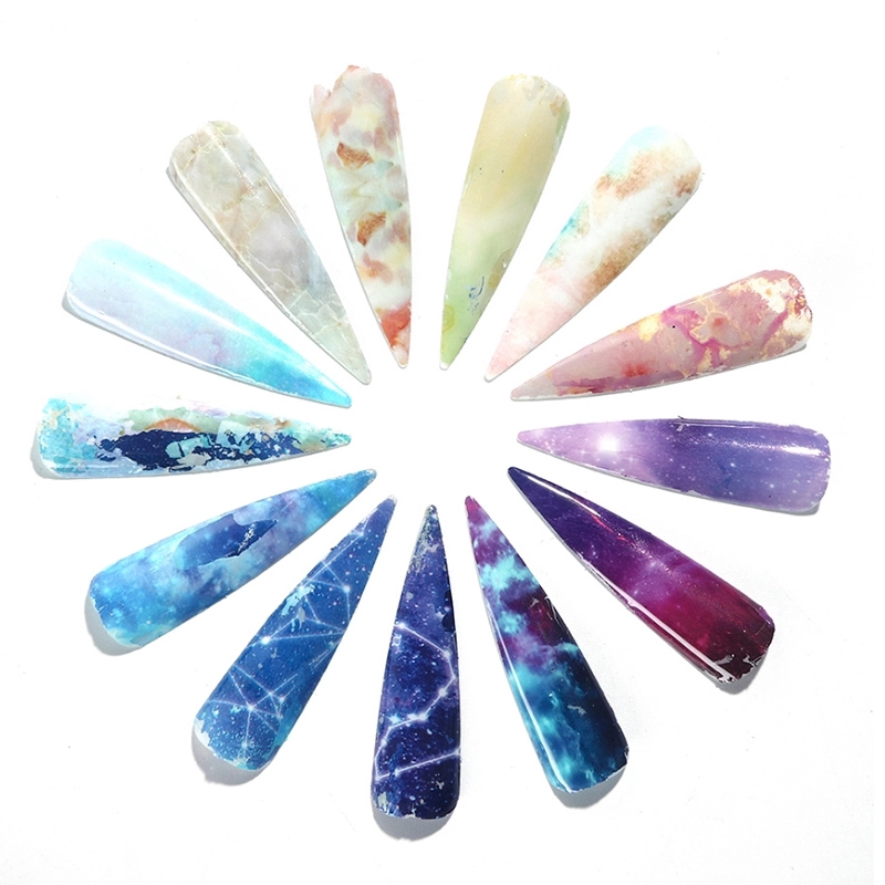 10 Lembar Stiker Kuku Foil Holografik Gradasi Starry Sky Transfer Air Untuk Dekorasi Manicure/Nail Art