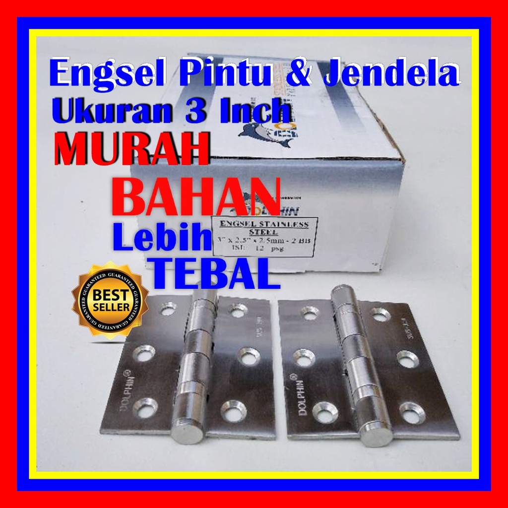 Grosir Engsel Jendela 3inch Lobang 3 Dolphin Sus 304 Stainless Tebal 2,5mm X 2,5 Engsel