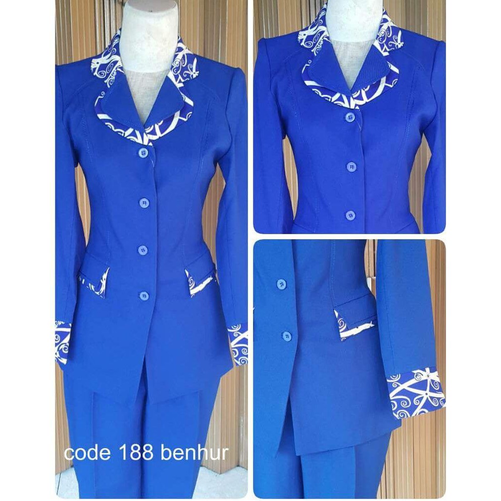 Setelan baju blazer/Exclusive blazer batik wanita warna biru benhur kode 188