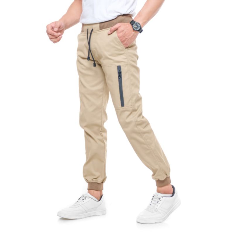 Outfit Celana Panjang Jogger Chino Zipper resleting pria wanita premium