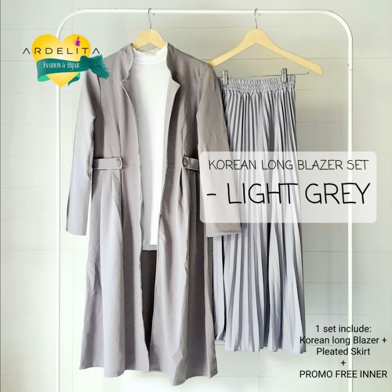 [ PROMO FREE INNER ] KOREAN  LONG  BLAZER  LYLAC  SET ROK  PREMIUM.  TERKEREN  TERBAIK  DIJAMIN JATUH CINTA