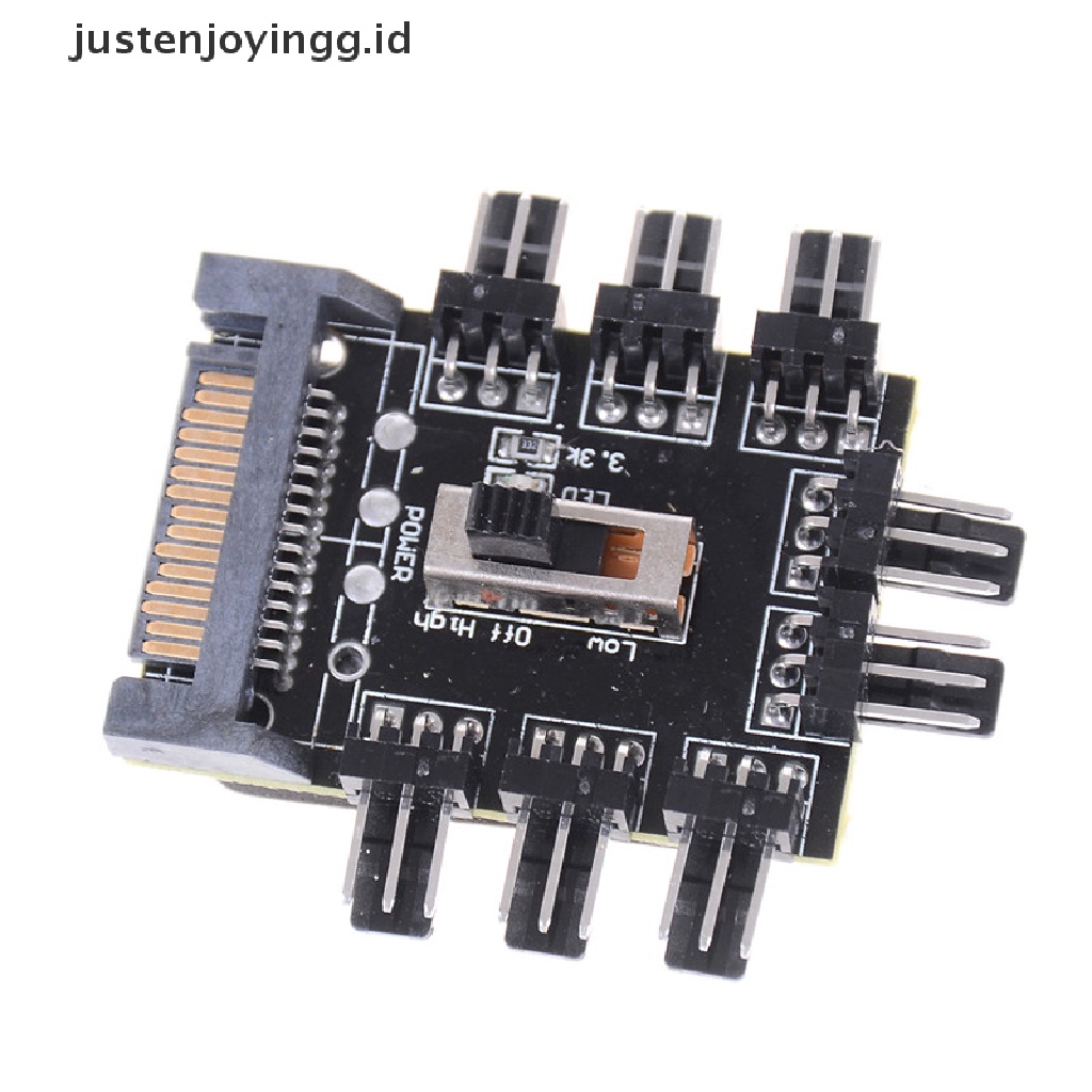 // justenjoyingg.id // Splitter Cooler Fan Hub Computer SATA 1 to 8 3pin 12V Power Socket PCB Adapter ~