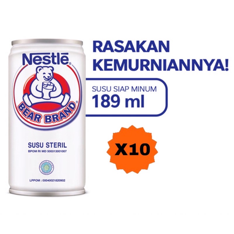 

BEAR BRAND Susu Kaleng Susu Beruang Susu Steril 189ml 10 pcs