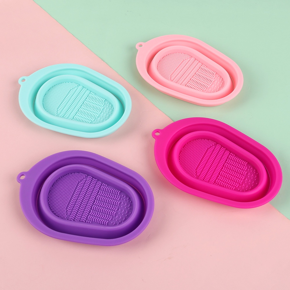 Kuas Makeup, Beauty Egg, Puff Cleaning Pad Portable Silicone Foldable Brush Makeup Pembersih Mangkok