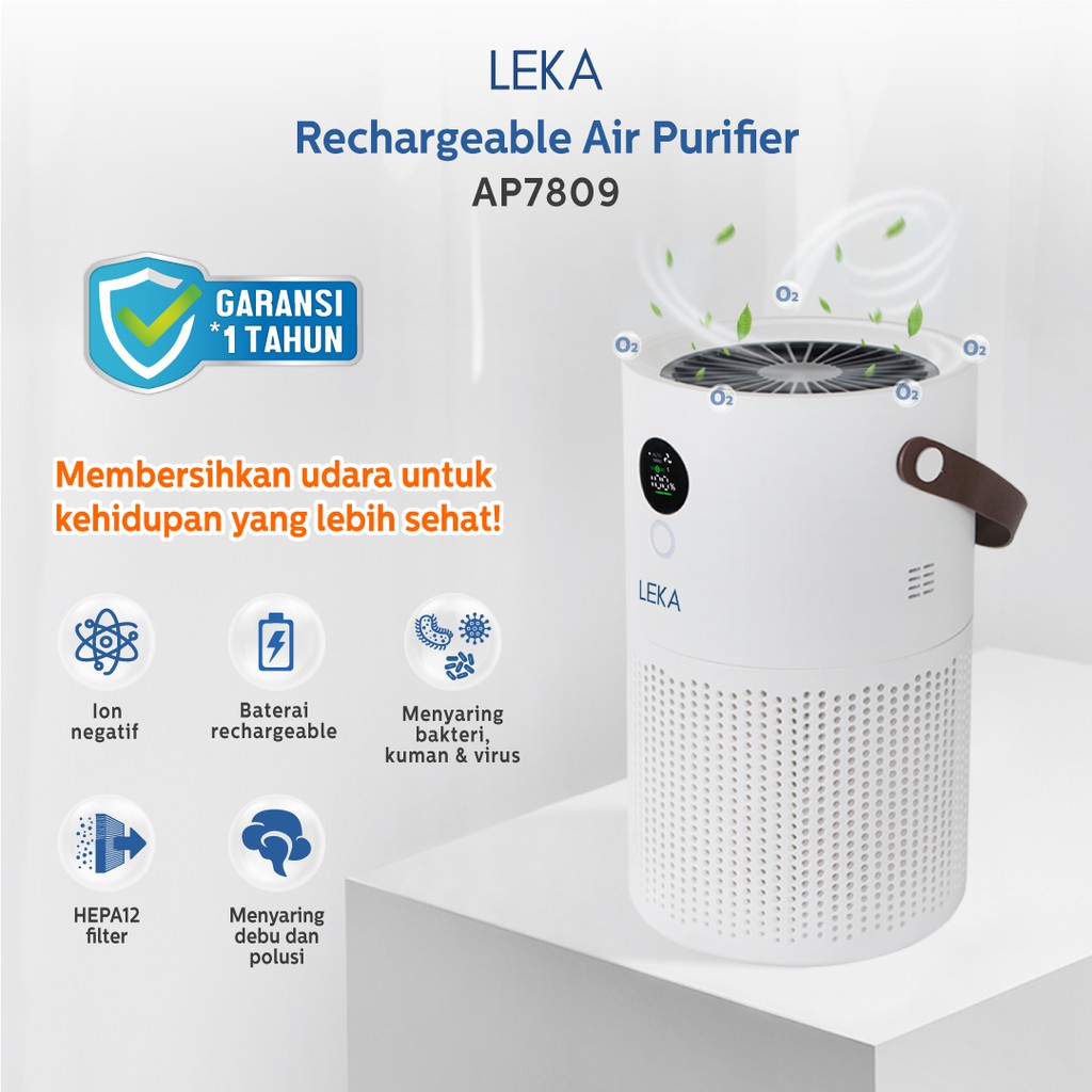 LEKA AP7809 Portable Air Purifier (Rechargeable) - HEPA12 Filter Anion
