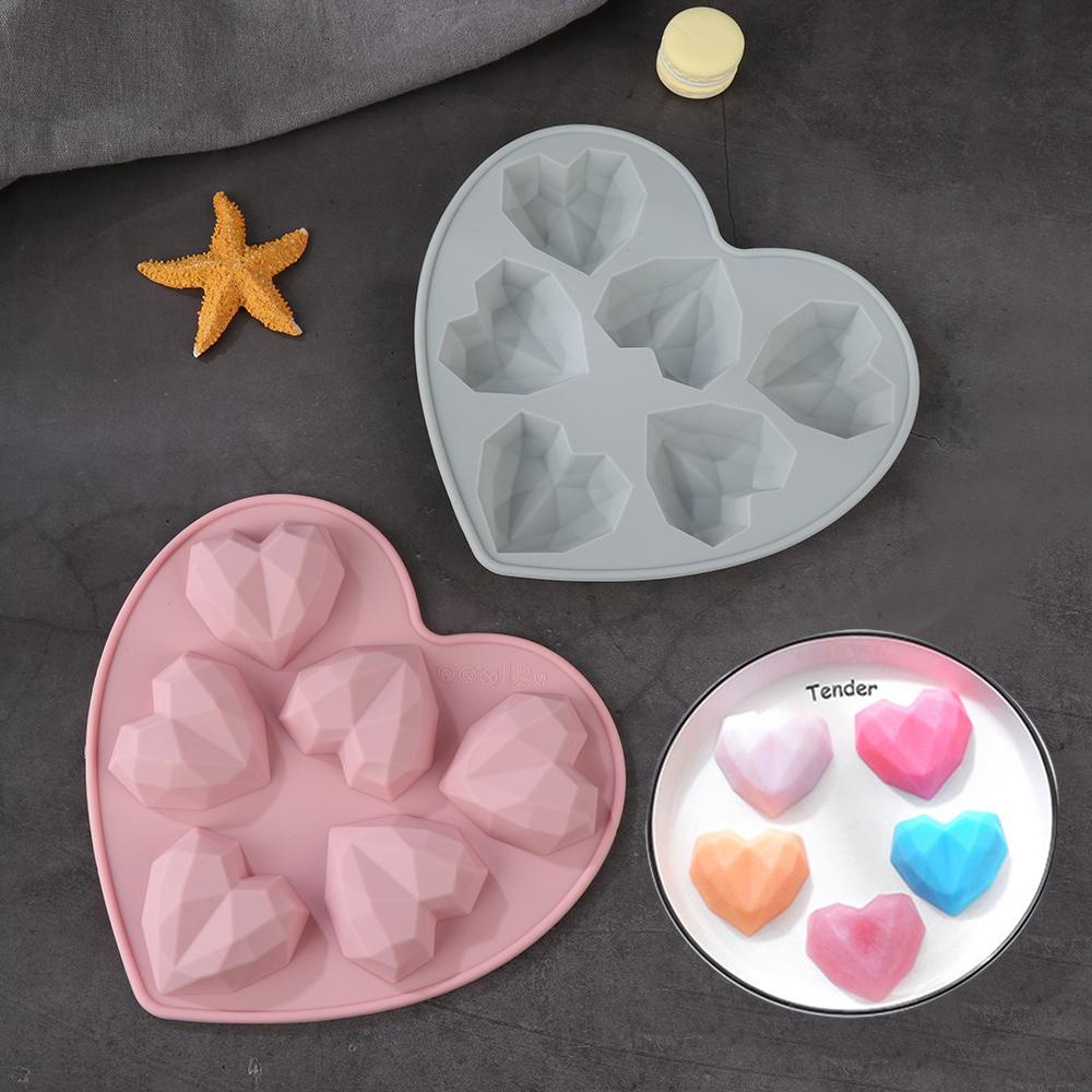 Solighter Berlian Bentuk Hati Cetakan Silikon Pernikahan Valentine Dekorasi Kue Fondant Gula Puding Sabun Baking Pan Mold