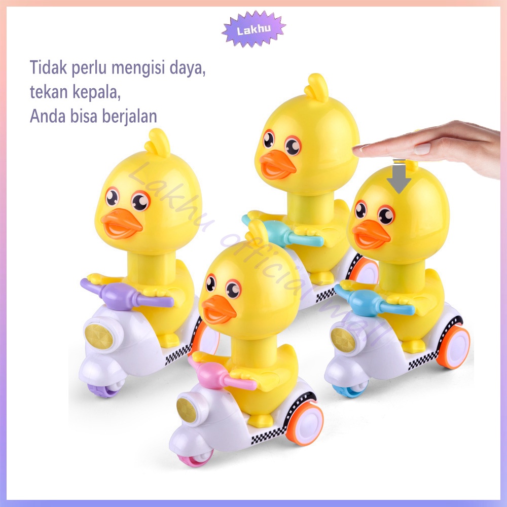 Lakhu Tekan Mainan Bentuk Bebek sepeda moto Tidak perlu baterai