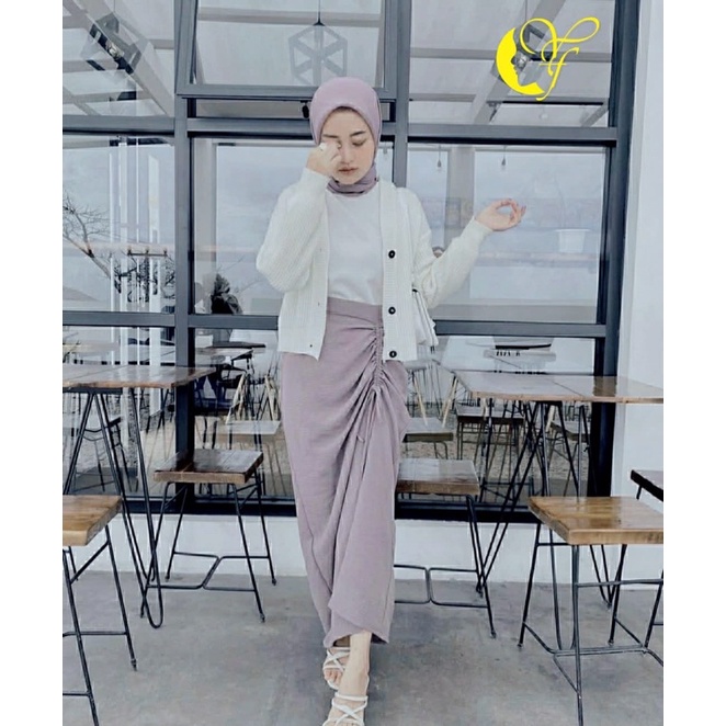 Rok Polos Panjang Serut Samping Bahan Crinkle