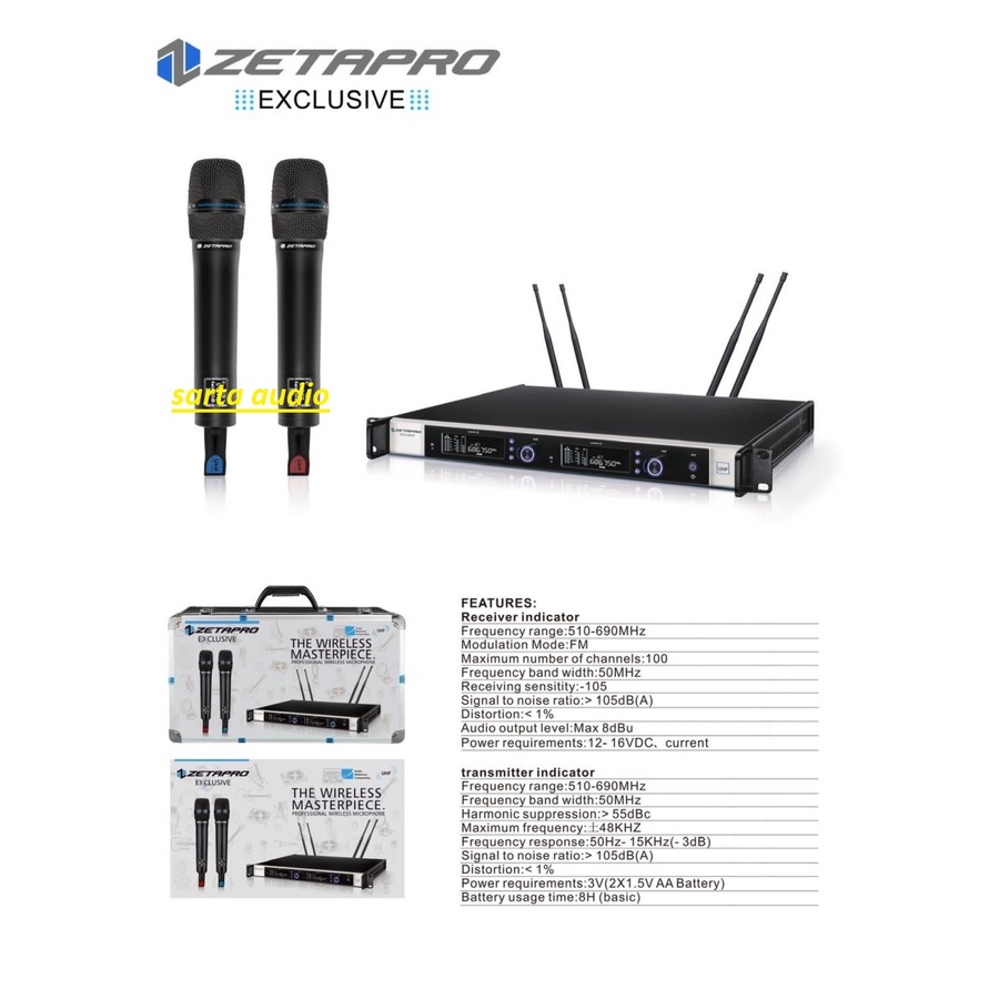 MIC Vocal Terbaik WIRELESS ZETAPRO EXCLUSIVE 1 Pro ORIGINAL - Hitam