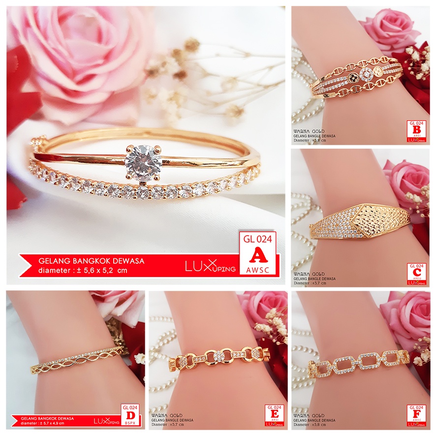 GL 024 Gelang Bangkok Dewasa Terbaru Perhiasan Emas 18K Imitasi Gelang Wanita Hemat Gelang Bangle Dewasa Mata Zirkon Gelang Hadiah Pacar Kado Ibu Gelang Love Cinta Luxx Xuping