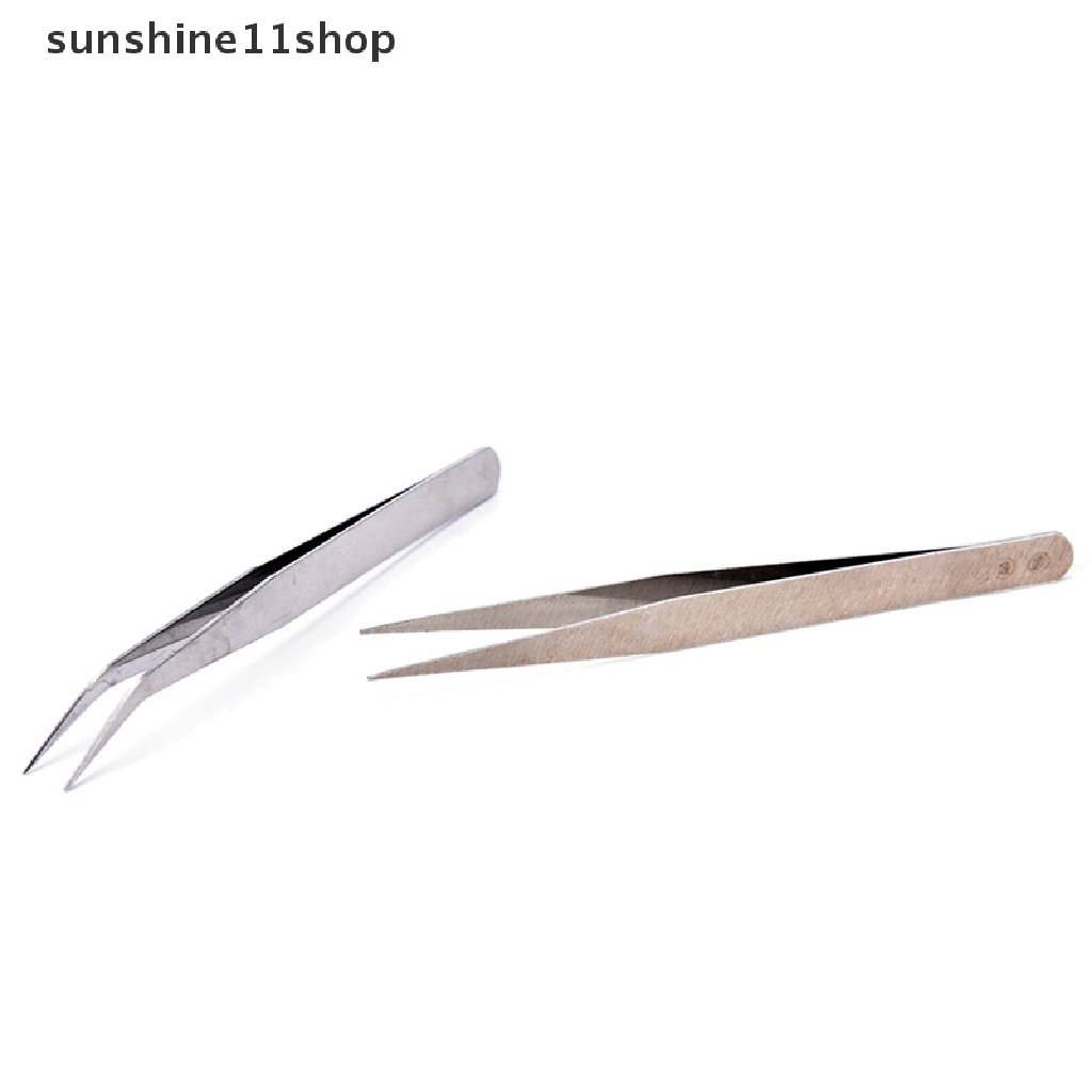 (SHO) 2pcs Pinset Lurus / Bengkok Bahan Stainless Steel