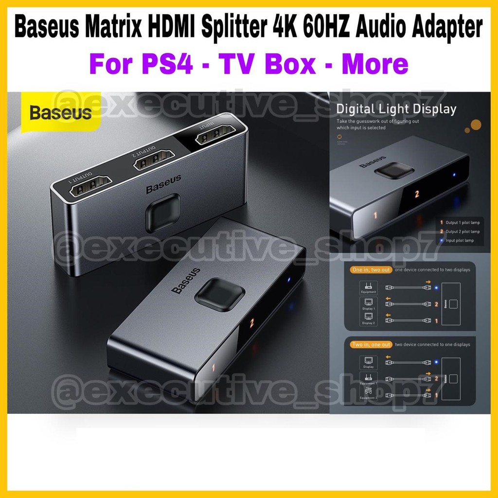 Baseus Matrix HDMI Splitter 4k 60HZ Audio Adapter for PS4-TV BOX-More