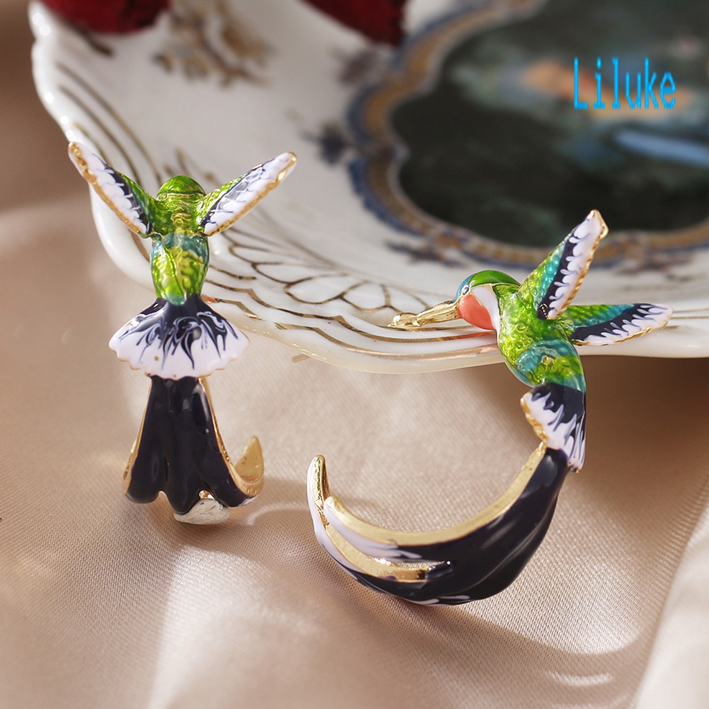 Lk Anting Tusuk Gantung Wanita Bahan Alloy Desain Burung Kolibri Enamel Untuk Pesta