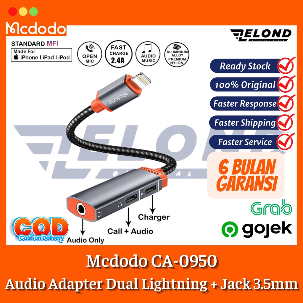 MCDODO CA-0950 Converter Splitter iPhone + Jack 3.5MM + Dual Lightning
