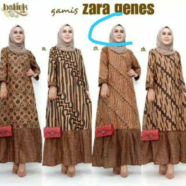 Gamis Batik Kombinasi Moscrepe  Ld 105 Restok Banyak