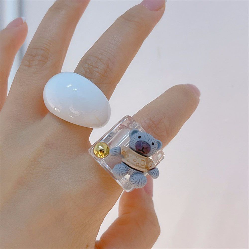 Needway  Women Girls Finger Ring 2021 New Style Fashion Accessories Resin Rings Bear Rabbit Bunny Dog Cute Lovely Acrylic Resin Sweet Korean Cartoon Animal Party Jewelry