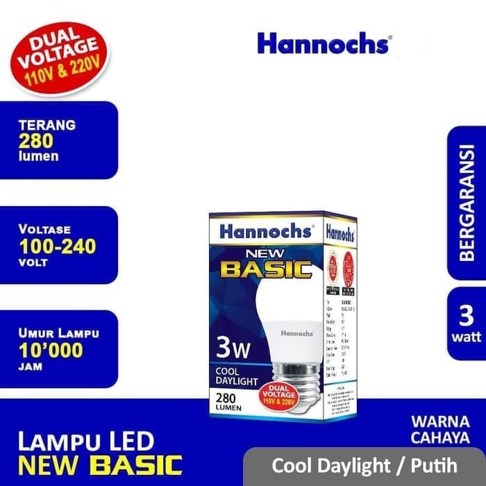 Hannochs NEW BASIC LED Bulb 3 Watt - Bola Lampu Bohlam - Putih