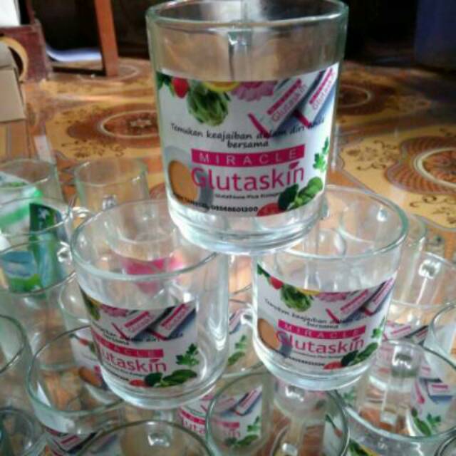 Souvenir gelas+stiker nama