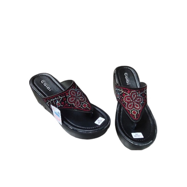 [ BEST SELLER CALBI ORI LOKAL ] SANDAL WEDGES CALBI | SANDAL WEDGES CEWEK | SANDAL JAPIT WEDGES CEWEK | SANDAL CEWEK WEDGES TERLARIS-Wedges bunga J