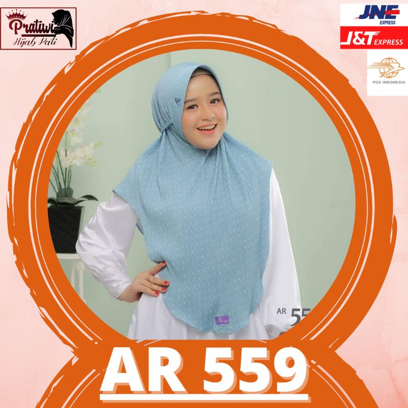 ARRAFI AR 559 Jilbab Hijab Kerudung Bergo Instan Full Pliskit Motif polka terbaru terlaris ori by Hi