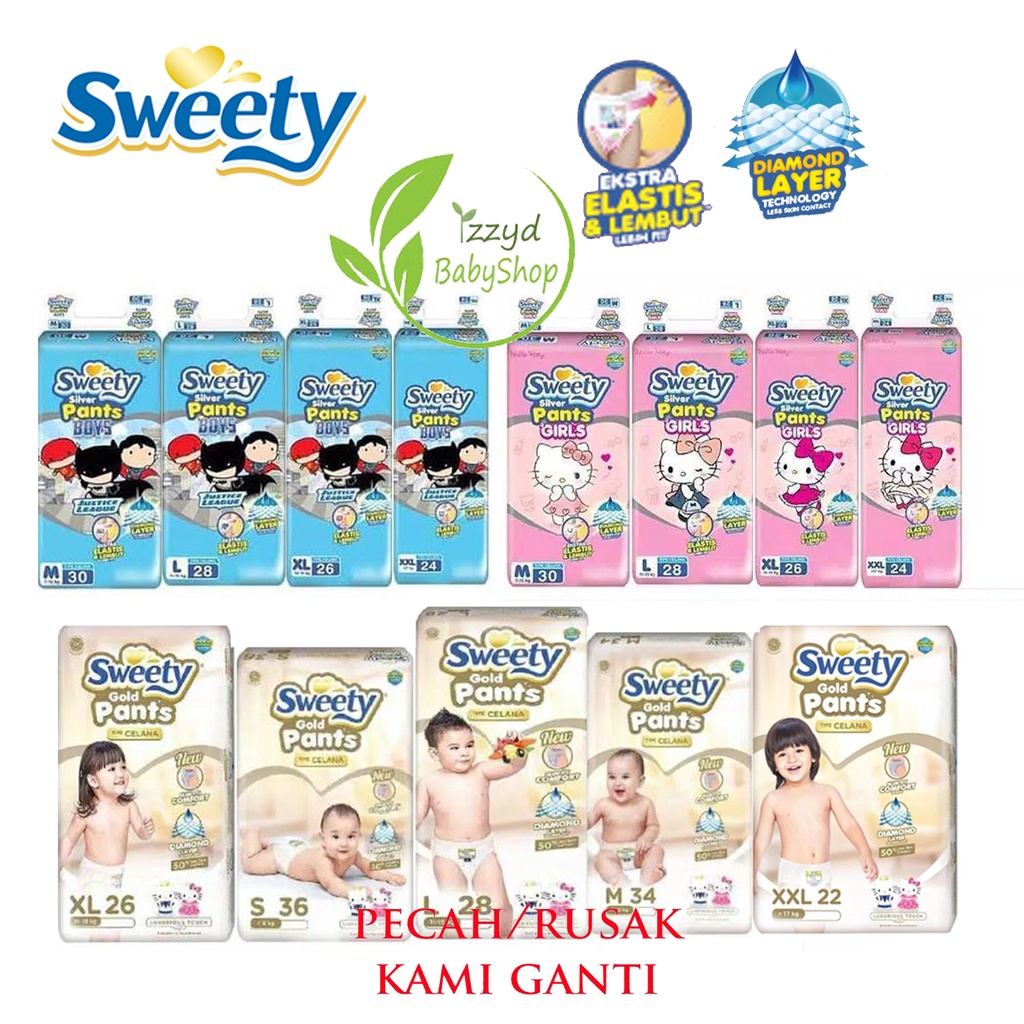 Sweety Silver Pant Sweety Gold Pants atau silver boys and girls , Sweety bronze diapers pants popok celana Happy nappy SWEETY Popok bayi popok sekali pakai