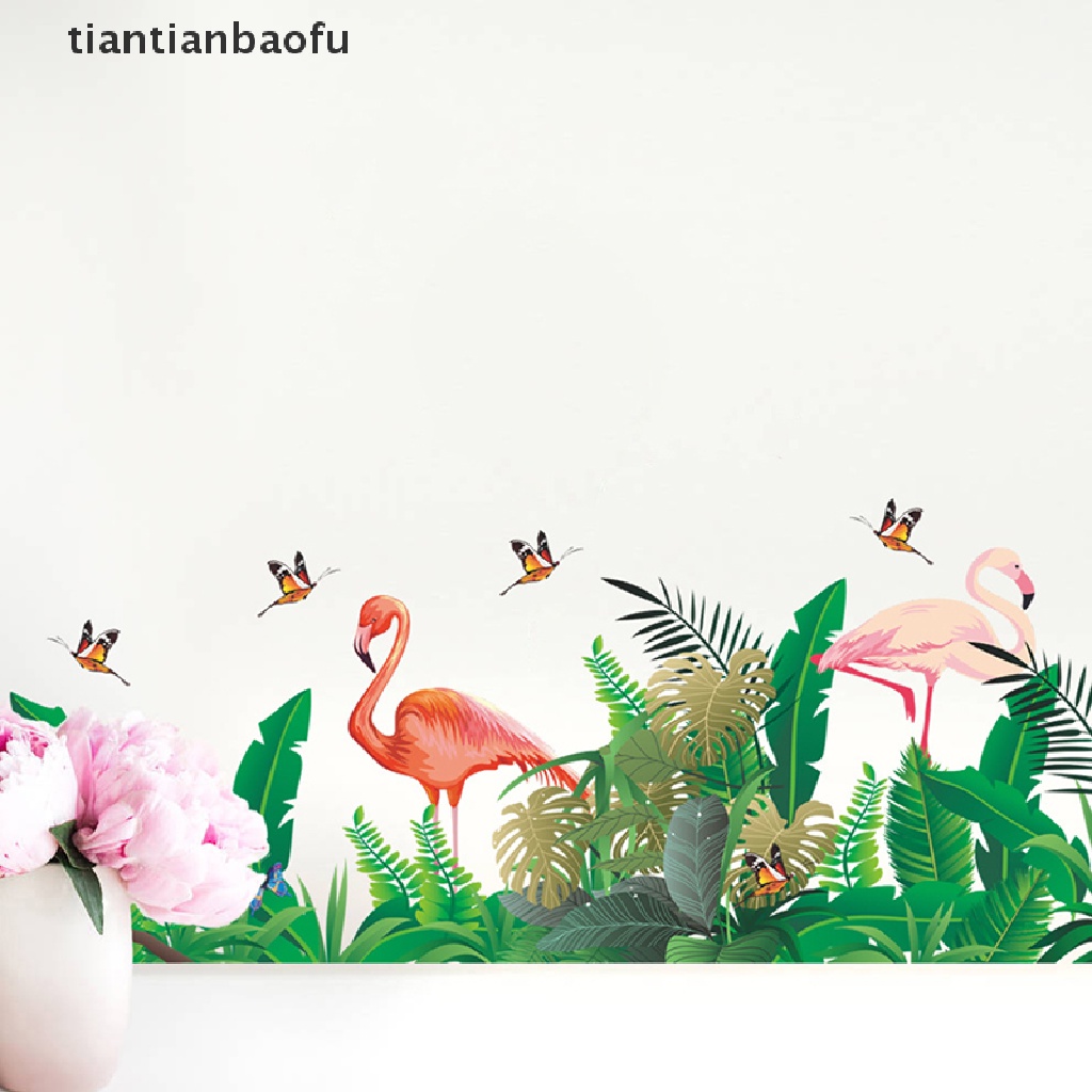 [tiantianbaofu] flamingo leaf butterfly wall sticker background diy art mural decal home decor Boutique